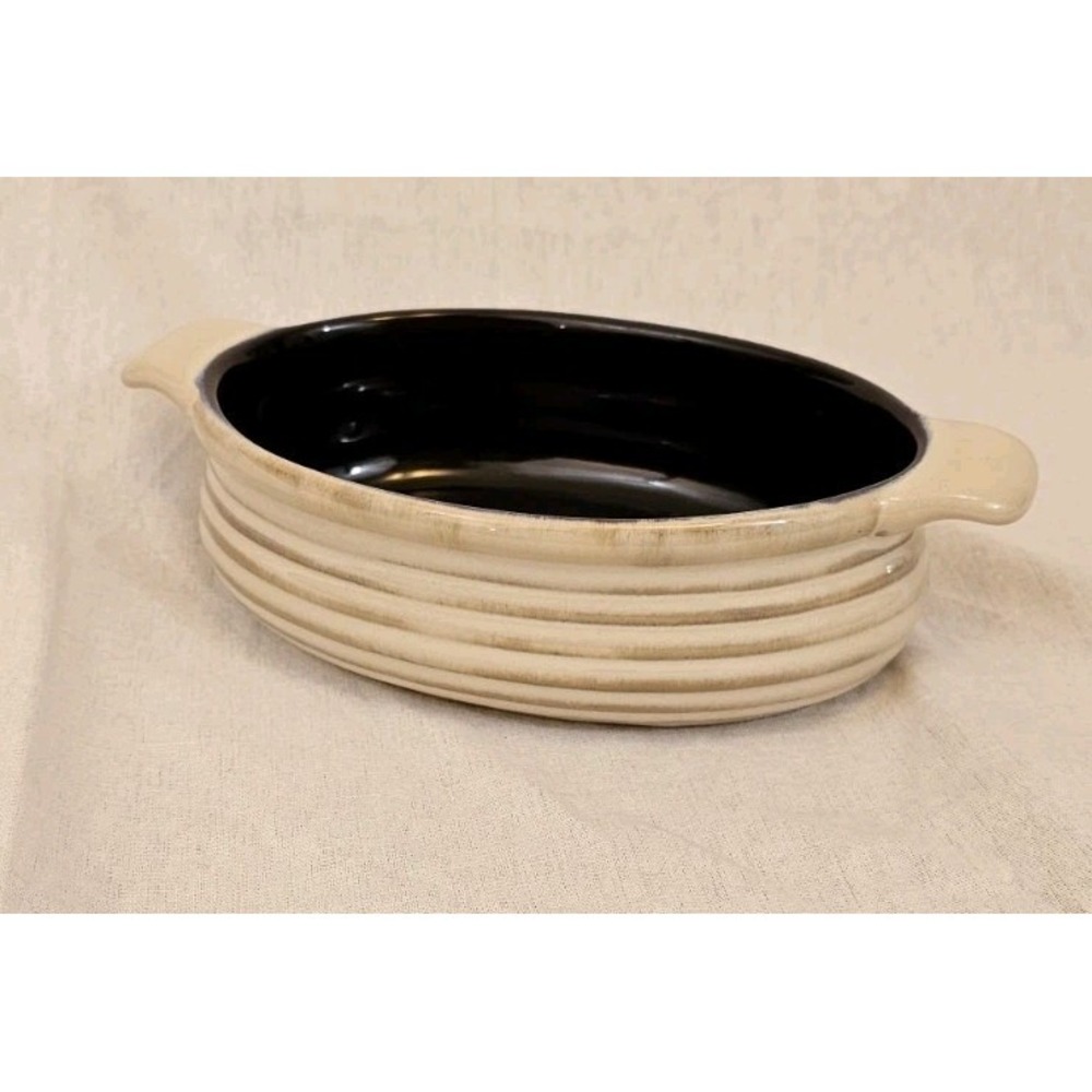 Tastefully Simple Oval Dip Stoneware Crock Serving Dish Bowl Baker